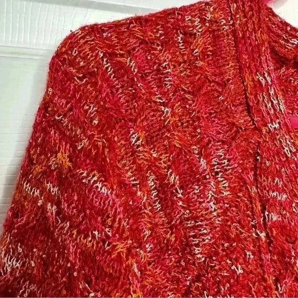 Time And  Tru Cable Knit Sweater V-Neck Orangeish-Red Size Large - Picture 4 of 16